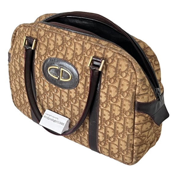 1970s Christian Dior Brown oblique Diorissimo Boston Trotter bag canvas leather - Picture 2 of 16